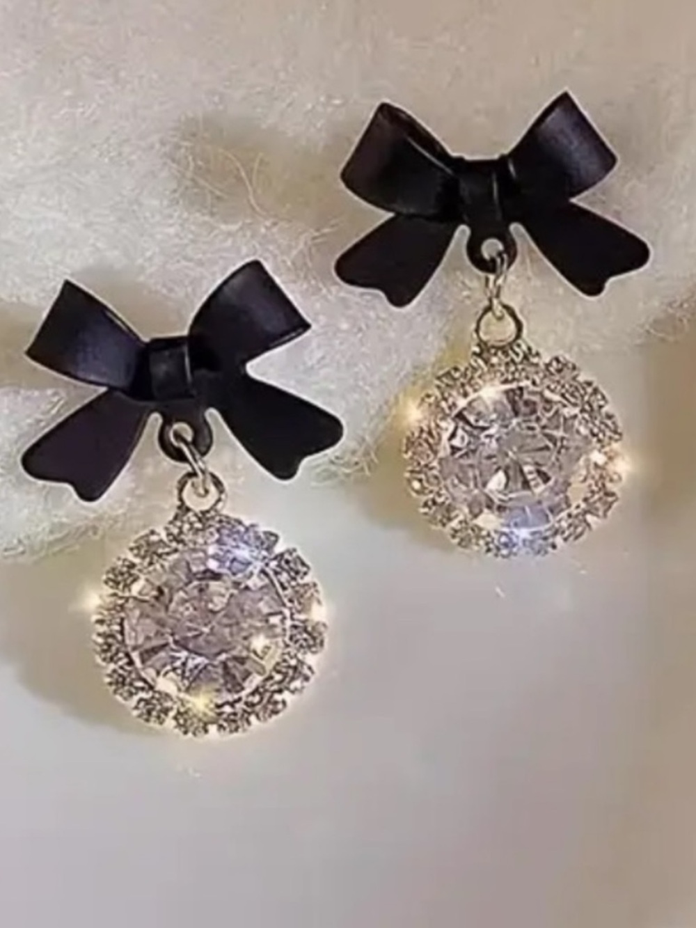 Elegant Black Bow Drop Earrings with Sparkling Gold Charm